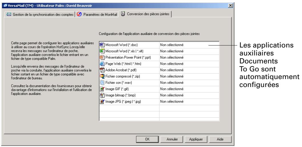 PALM VERSAMAIL - Pour désactiver les applications auxiliaires de conversion de pièce jointe : - 2