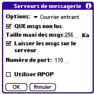 PALM VERSAMAIL - Pour modifier l'adresse électronique et les paramètres du serveur de messagerie : - 4