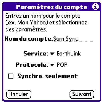 PALM VERSAMAIL - Pour créer un compte de messagerie en synchronisation seulement : - 3
