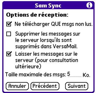 PALM VERSAMAIL - Pour configurer les options de récapitulation du serveur de courrier pour un compte POP ou IMAP : - 1
