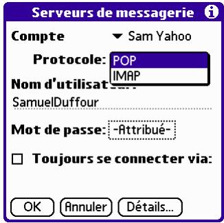 PALM VERSAMAIL - Pour changer le type de protocole : - 1
