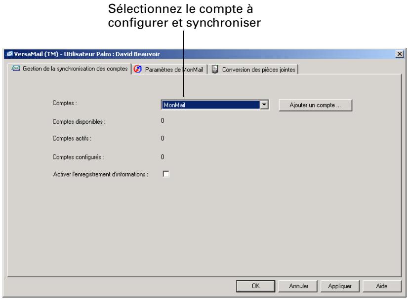 PALM VERSAMAIL - Définition des options de synchronisation et des paramètres de comptes - 2