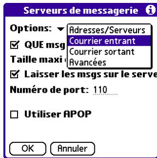 PALM VERSAMAIL - Pour modifier l'adresse électronique et les paramètres du serveur de messagerie : - 3
