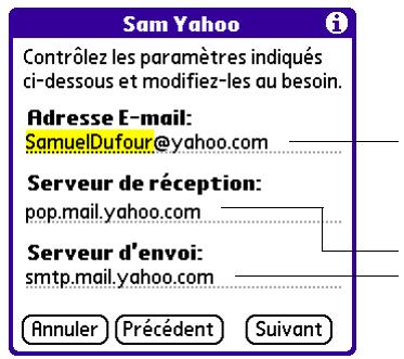 PALM VERSAMAIL - Pour saisir vos paramètres de serveur de messagerie : - 1