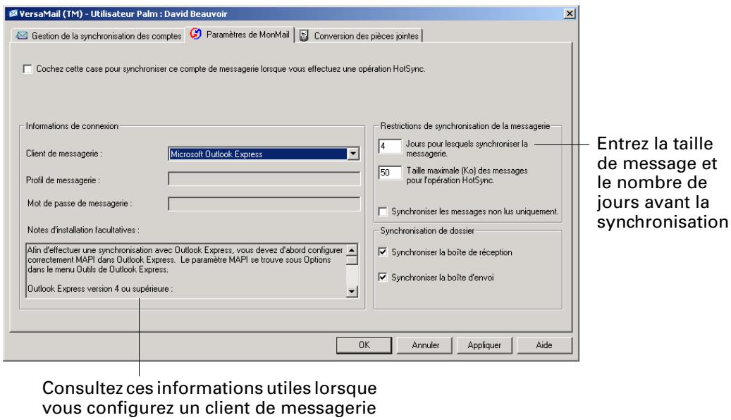PALM VERSAMAIL - Définition des options de synchronisation et des paramètres de comptes - 3