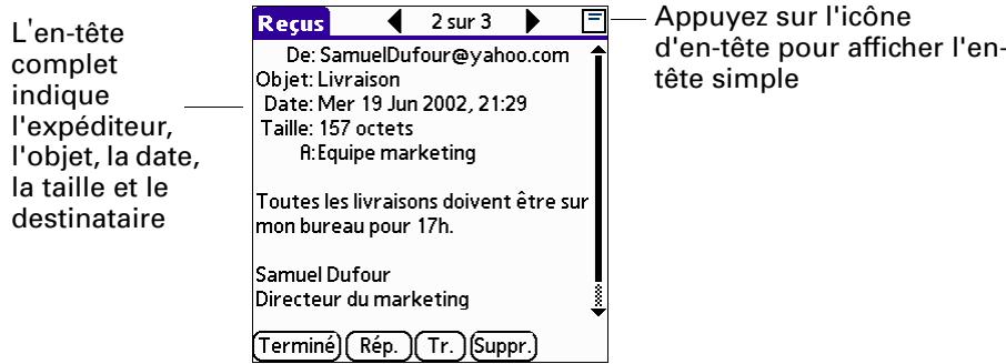 PALM VERSAMAIL - Détails de l'en-tête d'un message électronique - 2