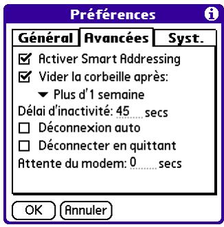 PALM VERSAMAIL - Pour définir des préférences de connexion de compte : - 1