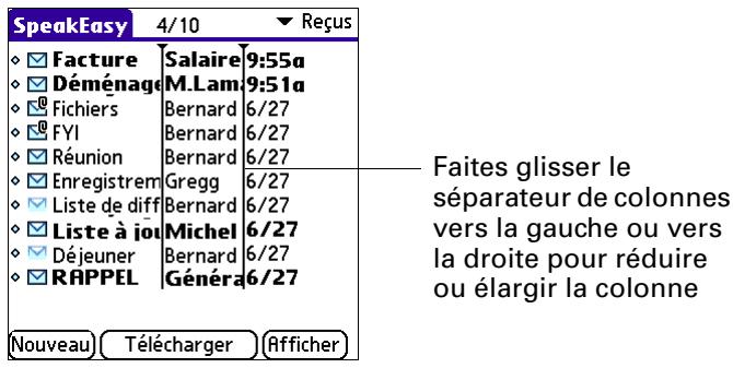 PALM VERSAMAIL - Pour changer la taille d'une colonne dans la liste du dossier : - 1
