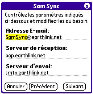 PALM VERSAMAIL - Pour saisir vos paramètres de serveur de messagerie : - 1