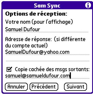 PALM VERSAMAIL - Pour configurer les options de courrier sortant : - 1