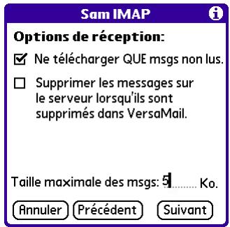 PALM VERSAMAIL - Pour configurer les options de récapitulation du serveur de courrier pour un compte POP ou IMAP : - 2