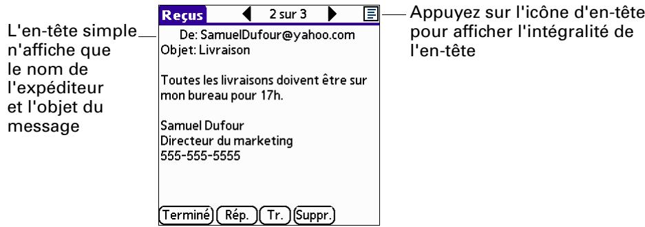 PALM VERSAMAIL - Détails de l'en-tête d'un message électronique - 1