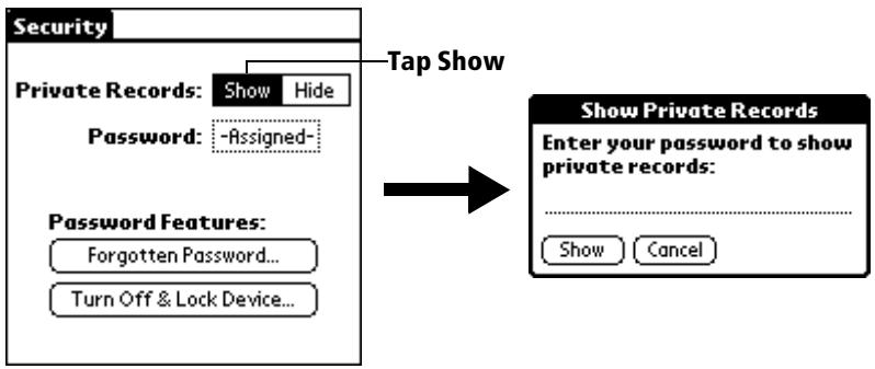 PALM VX - To display private records: - 1