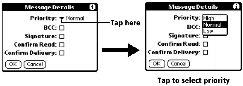 PALM VX - To set a priority for your e-mail item: - 2