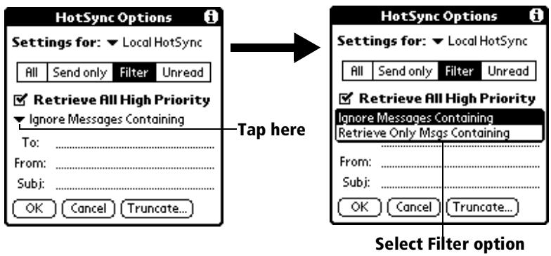 PALM VX - To define whether to ignore or receive e-mail: - 1
