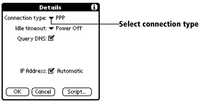 PALM VX - To select a connection type: - 1