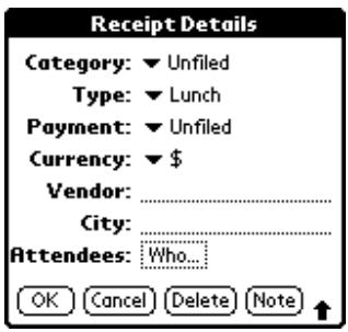 PALM VX - To add names to an Expense record: - 1