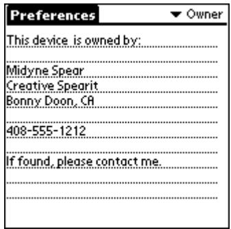 PALM VX - To enter the Owner preferences: - 1