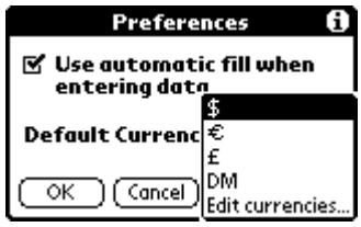 PALM VX - To change your default currency: - 1