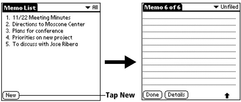 PALM VX - To create a new memo: - 1