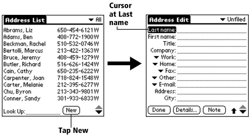 PALM VX - To create a new Address Book entry: - 1