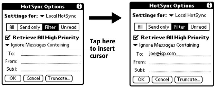 PALM VX - To define a filter string: - 1