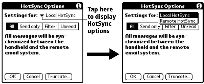 PALM VX - To open the HotSync Options dialog box: - 1