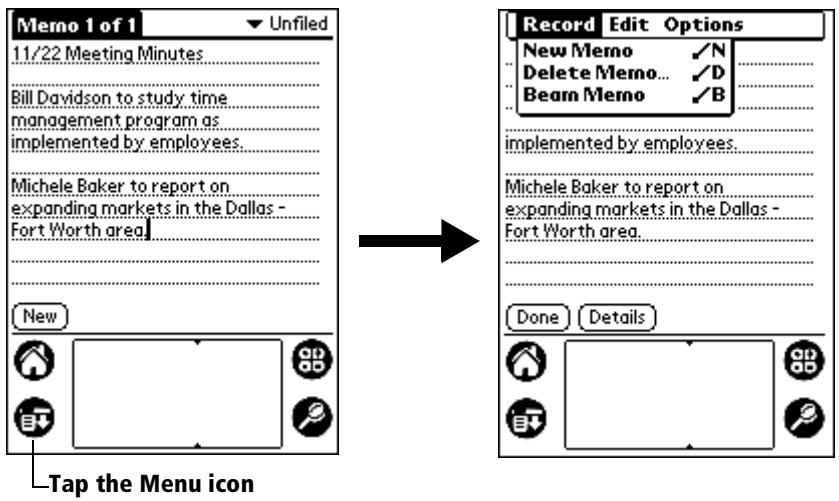 PALM VX - To open the menu bar: - 1