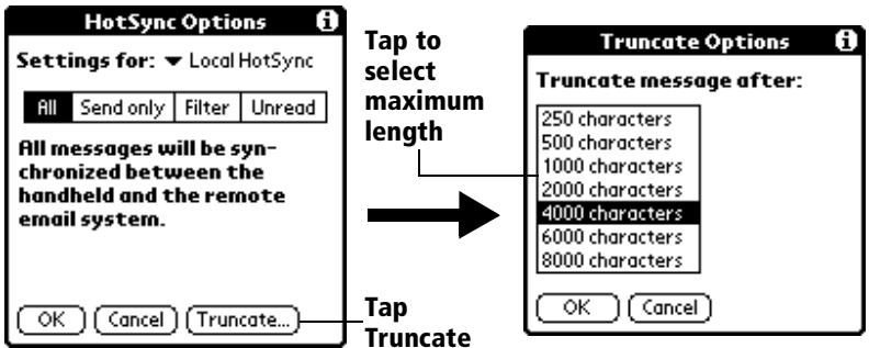 PALM VX - To truncate e-mail items: - 1