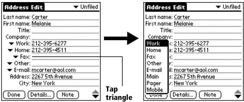 PALM VX - To select other types of phone numbers in an entry: - 1