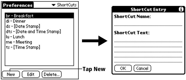 PALM VX - To create a ShortCut: - 1