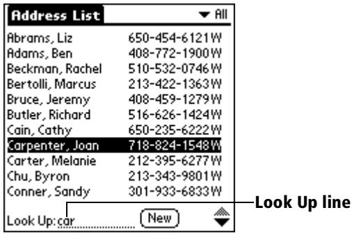 PALM VX - To look up an Address Book record: - 1