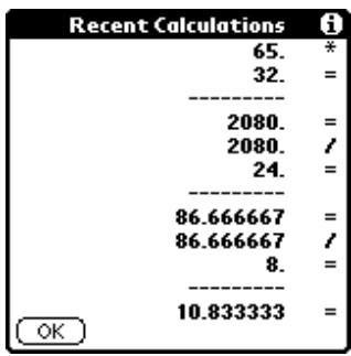 PALM VX - To display recent calculations: - 1