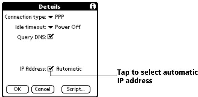 PALM VX - To identify dynamic IP addressing: - 1