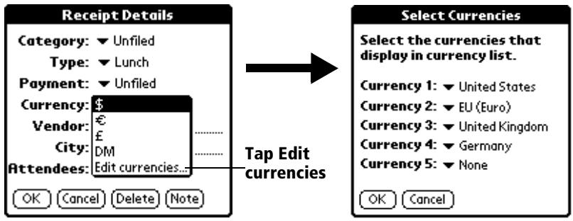 PALM VX - To customize the Currency pick list: - 1