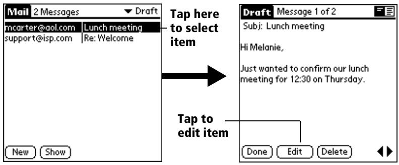 PALM VX - To edit an e-mail item saved as a draft: - 1