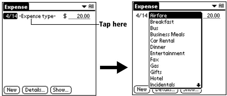 PALM VX - To create an Expense item: - 2