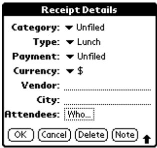PALM VX - To open the Receipt Details dialog box: - 1