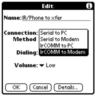 PALM VX - To create an IrCOMM to Modem connection: - 1