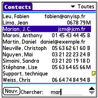 PALM Z22 - Localisation d'un contact dans votre liste - 1