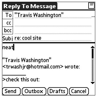 PALM TUNGSTEN 2 VERSAMAIL 2.5 - Replying to e-mail - 3