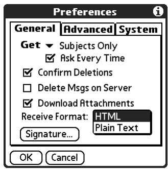 PALM TUNGSTEN 2 VERSAMAIL 2.5 - Plain text and HTML e-mail - 1