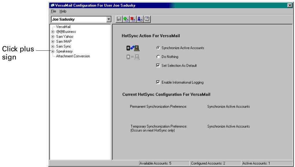 PALM TUNGSTEN 2 VERSAMAIL 2.5 - To configure an account and set the synchronization options: - 1