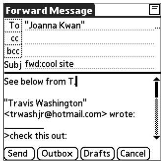 PALM TUNGSTEN 2 VERSAMAIL 2.5 - To forward e-mail: - 2