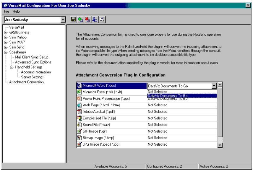 PALM TUNGSTEN 2 VERSAMAIL 2.5 - To select a plug-in - 1