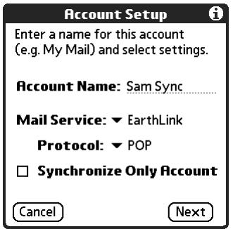 PALM TUNGSTEN 2 VERSAMAIL 2.5 - To create a synchronize-only e-mail account: - 3