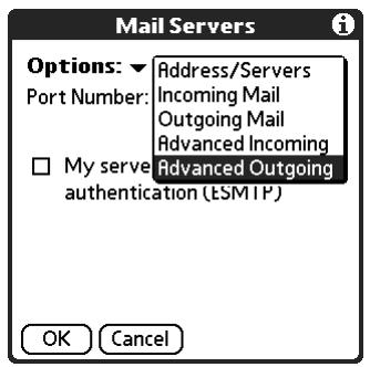 PALM TUNGSTEN 2 VERSAMAIL 2.5 - To set outgoing mail server (SMTP) settings: - 3