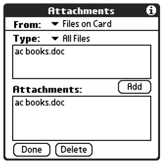 PALM TUNGSTEN 2 VERSAMAIL 2.5 - To attach a file from an expansion card: - 5