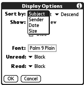 PALM TUNGSTEN 2 VERSAMAIL 2.5 - To change the sort order: - 1