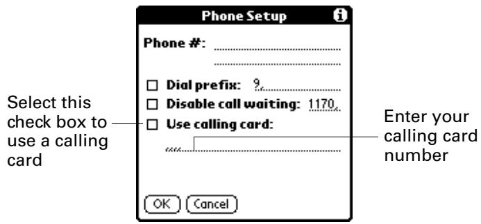 PALM TUNGSTEN 2 VERSAMAIL 2.5 - To use a calling card: - 1